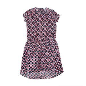 Caslon Womens XS Linen Dress Navy Coral High Low Cinch Tie Waist